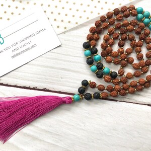 Rudraksha Mala extra long tassel Necklace. 108 beads. Yoga, beach, meditation, prayer, Boho necklace. Posted from UK.