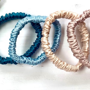 Mulberry silk 2 ultra skinny scrunchies, mulberry silk skinny hair ties, silk scrunchie gift set, Stocking filler.