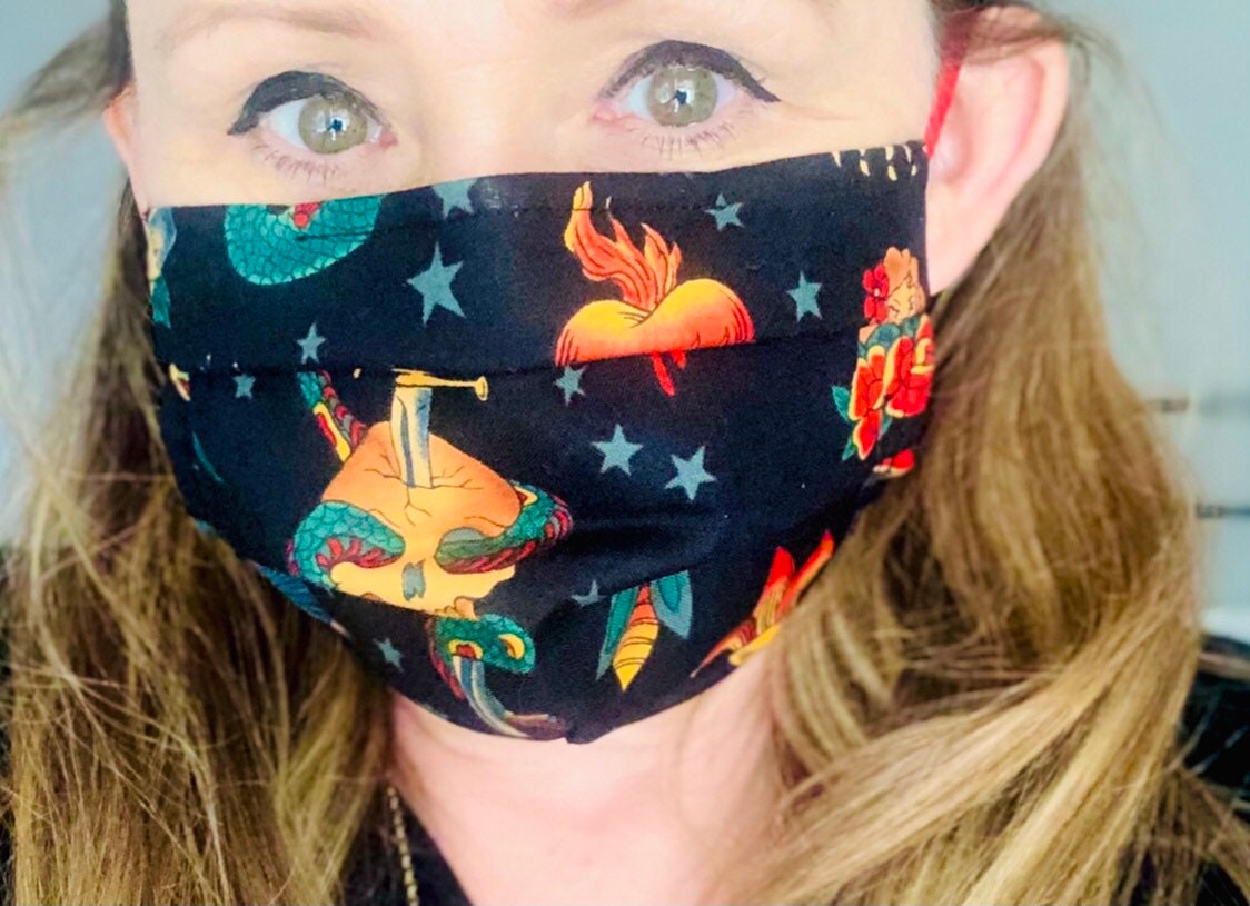 Tattoo Print Face Mask Handmade UK Black or Nude Adjustable Etsy