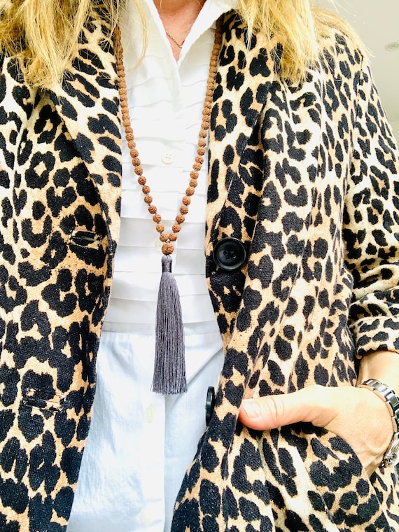 Rudraksha Mala long tassel Necklace with Buddha.  Yoga/beach BoHo necklace.  Posted from UK.