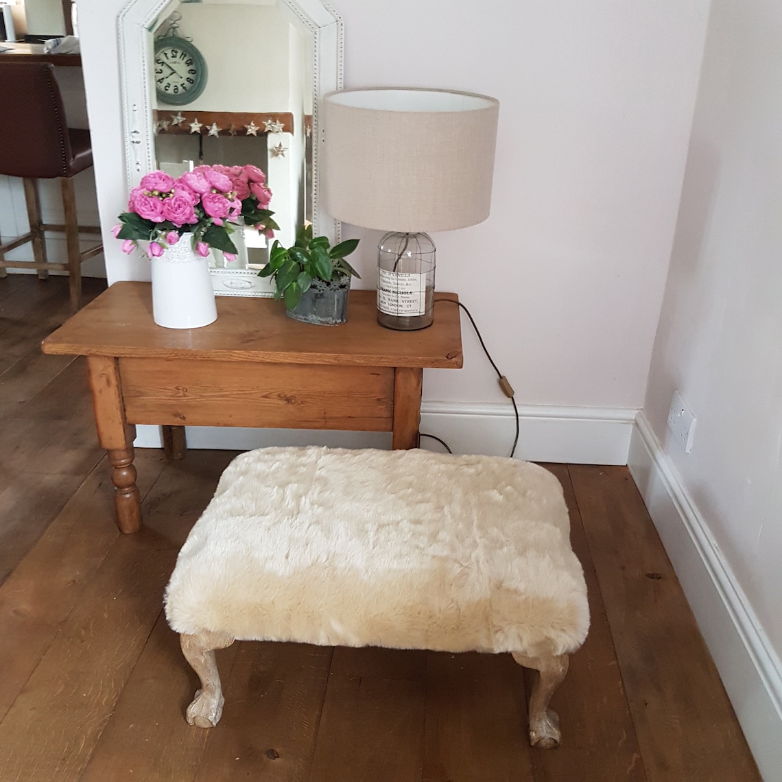 Large Cream Faux Fur Footstool Etsy