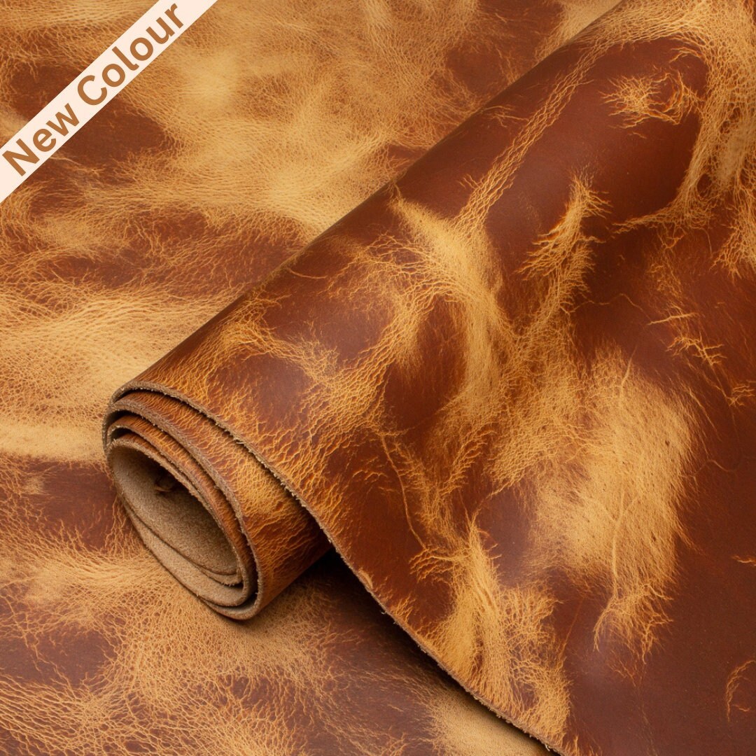 Cognac Brown Waxed Leather Sheets from 4.7'', Veg Tanned Leather Hides,  Crazy Horse Leather Scraps and Pieces, Italian Cowhide Supplier