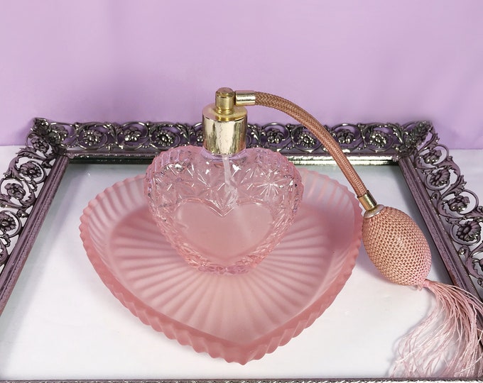 Vintage Pink Heart Shape Perfume Spray Pump Tassel Frosted Etsy