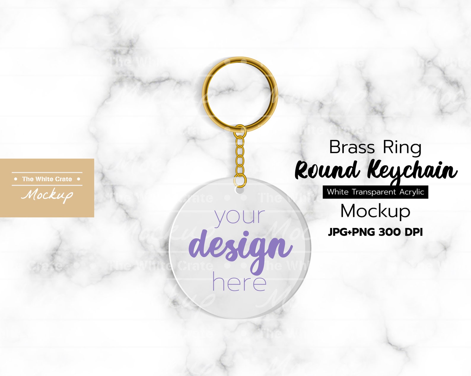 Download Round transparent acrylic keychain with brass ring mockup ...