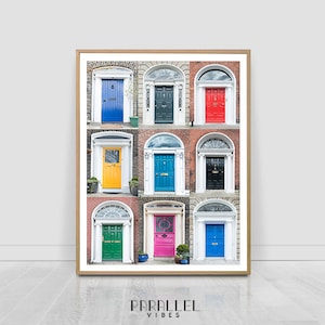 Colourful Dublin Doors print,Door photography, Dublin doors photo collage, Ireland architecture, Irish Travel decor, Wall art, Printable art
