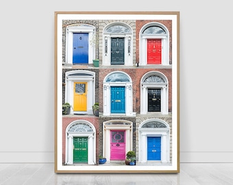 Colourful Dublin Doors print,Door photography, Dublin doors photo collage, Ireland architecture, Irish Travel decor, Wall art, Printable art