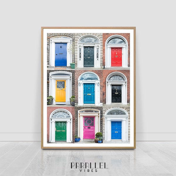 Colourful Dublin Doors print,Door photography, Dublin doors photo collage, Ireland architecture, Irish Travel decor, Wall art, Printable art