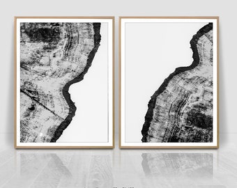 Tree Rings Print, Set of 2 Prints, black and white Tree Print, Wood Prints, Log Slice,Minimalist posters, large scale print,home decor,