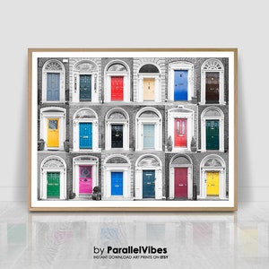 Multicolored Doors poster,Doors photography,  doors photo collage, Ireland architecture print, Irish Travel decor, Wall art, Printable art,