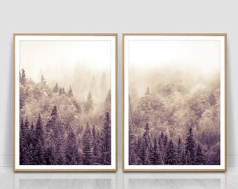 Set of two Forest Photography, Forest Print, Scandinavian Print, Foggy Forest, Minimalist 2 Piece, Nature Wilderness, Instant Download,