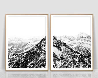 Black and white Mountain Print, Minimalist Art,Modern Art Print, Printable Art, Nature, Monochrome, Mountain Range