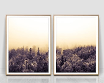 Set of two Forest Photography, Nordic Print, Scandinavian Print, Foggy Forest, Minimalist 2 Piece, Nature Wilderness, Instant Download,