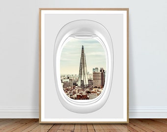 London seen from airplane window, famous place poster, city print, set of prints, architecture, Europe, Travel,  shard, city, ,