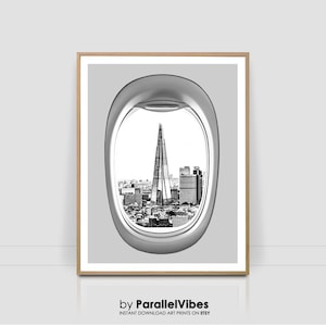 London seen from airplane window, famous place poster, city print, set of prints, architecture, Europe, Travel, b&w, shard, city, ,