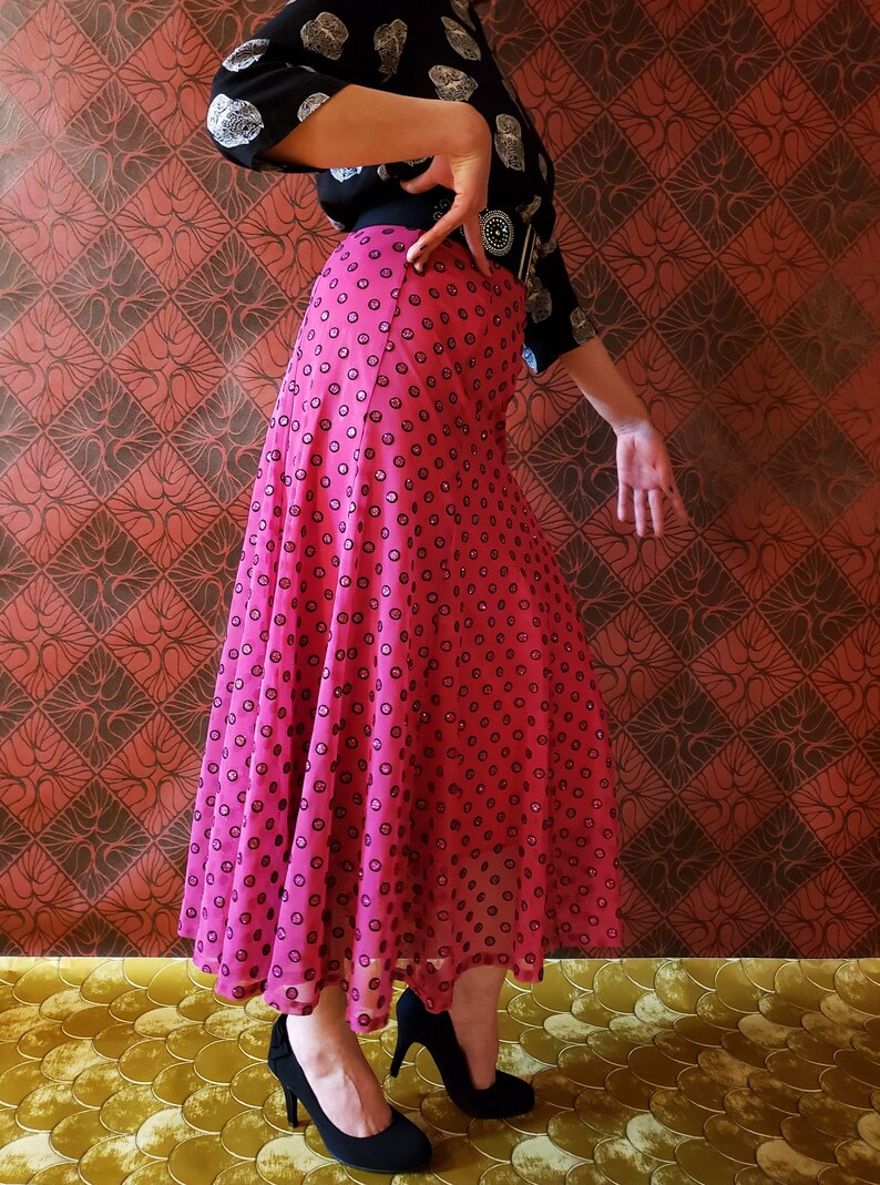 latin dance japan dots print skirt circular skirt, ballroom dance stage costume rose red party dress vintage 2ways skirt gorgeous