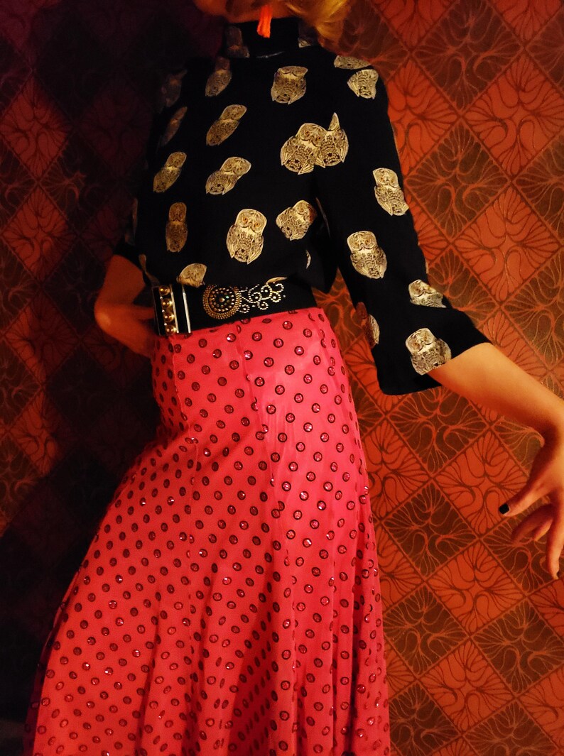 latin dance japan dots print skirt circular skirt, ballroom dance stage costume rose red party dress vintage 2ways skirt gorgeous