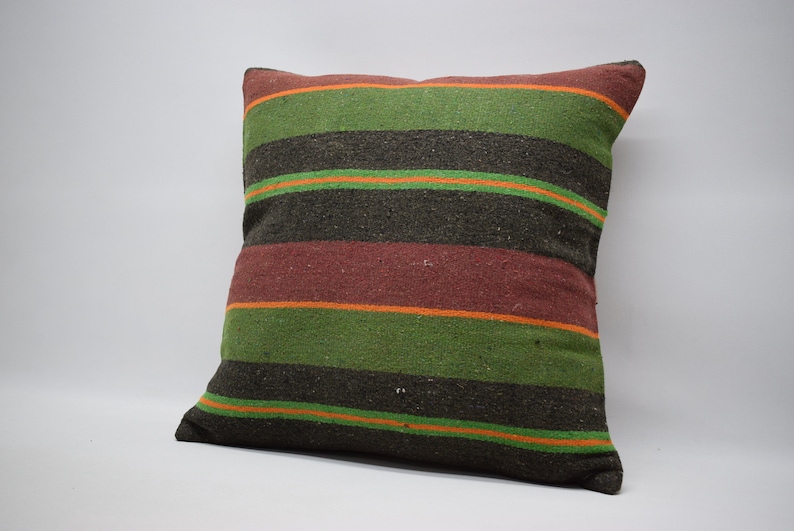 green colour striped decorative kilim pillow 24x24 handwoven anatolia kilim pillow bohemian kilim pillow lumbar kilim pillow bed pillow 0075