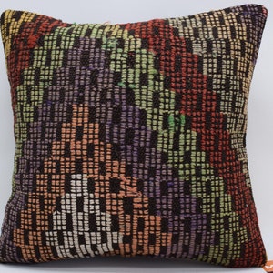 turkish kilim pillow , cecim kilim pillow , throw pillow , couch kilim pillow , handmade wool sofa pillow  , 18x18 pillow cover , 3589