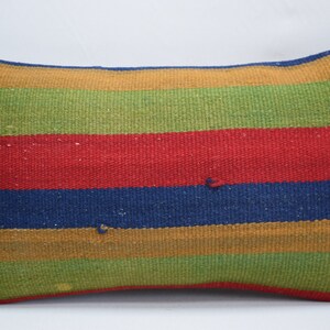 turkish kilim pillow cover, striped pillow, turkish pillow, bedding decor idea, decorative handmade wool pillow, 12x20 pillow cover , 3024