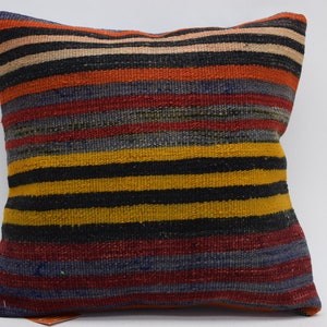 turkish kilim pillow decorative kilim pillow striped kilim pillow anatolian kilim pillow bohemian decor 16 x 16 pillow cushion cover 9678