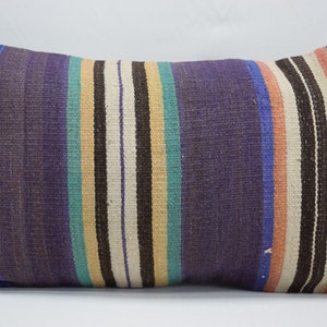 turkish kilim pillow cover, striped pillow, turkish pillow, bedding decor idea, decorative handmade wool pillow, 12x20 pillow cover , 2999