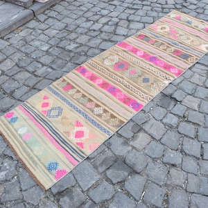 Oriental kilim rug, Handmade runner rug, Turkish vintage kilim rug, Hallway rug, Stair rug, Home decor rug, Kilim rug,  2.3 x 8 ft ML1332