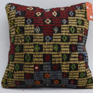 handmade kilim pillow, turkish pillow 16x16 tribal pillow, decorative pillow, anatolian pillow, bohemian pillow, cushion cover 9256