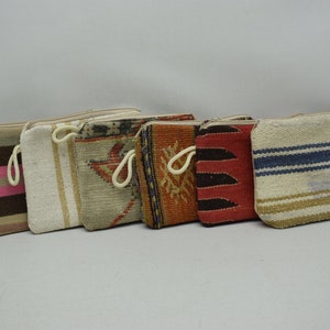 Cartera de mujer, Bolsa de monedas, Monedero hecho a mano, Bolso de maquillaje bolso de 6 piezas, cartera kilim turca 7x9 pulgadas Monedero auténtico, Monedero vintage, Set 6