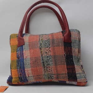 Borsa organica, borsa Boho, lana e pelle, borsa Kilim, borsa 10x14", borsa etnica, borsa unica, borsa a mano, borsa moda, borsa a tracolla, borsa Boho 76