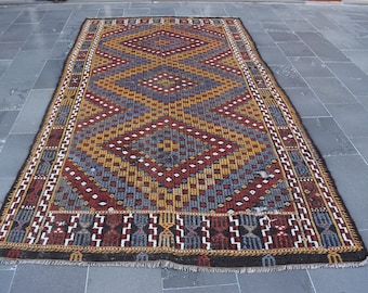 Cecim kilim rug, Large size kilim rug, Turkish handmade kilim rug, Vintage boho decor rug, Diningroom rug, Kilim, 5.6 ft x 10.2 ft, ML1119
