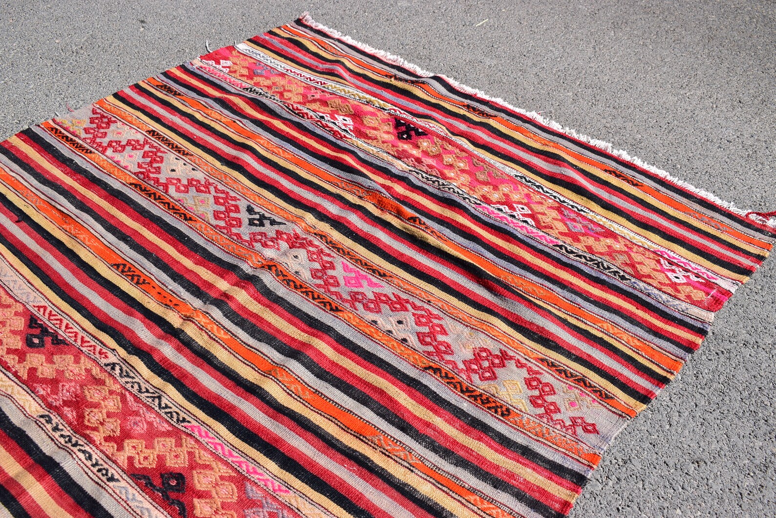 Turkish Large Rug Vintage Striped Kilim Rug Diningroom Rug Etsy