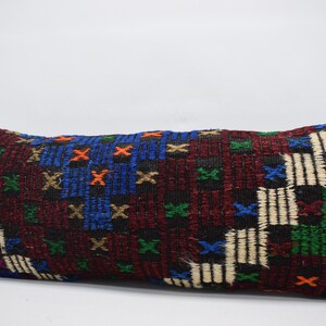 geometric kilim pillow, handmade kilim pillow, lumbar kilim pillow, 14x36 vintage kilim pillow, anatolian pillow, anatolian pillow cover 124