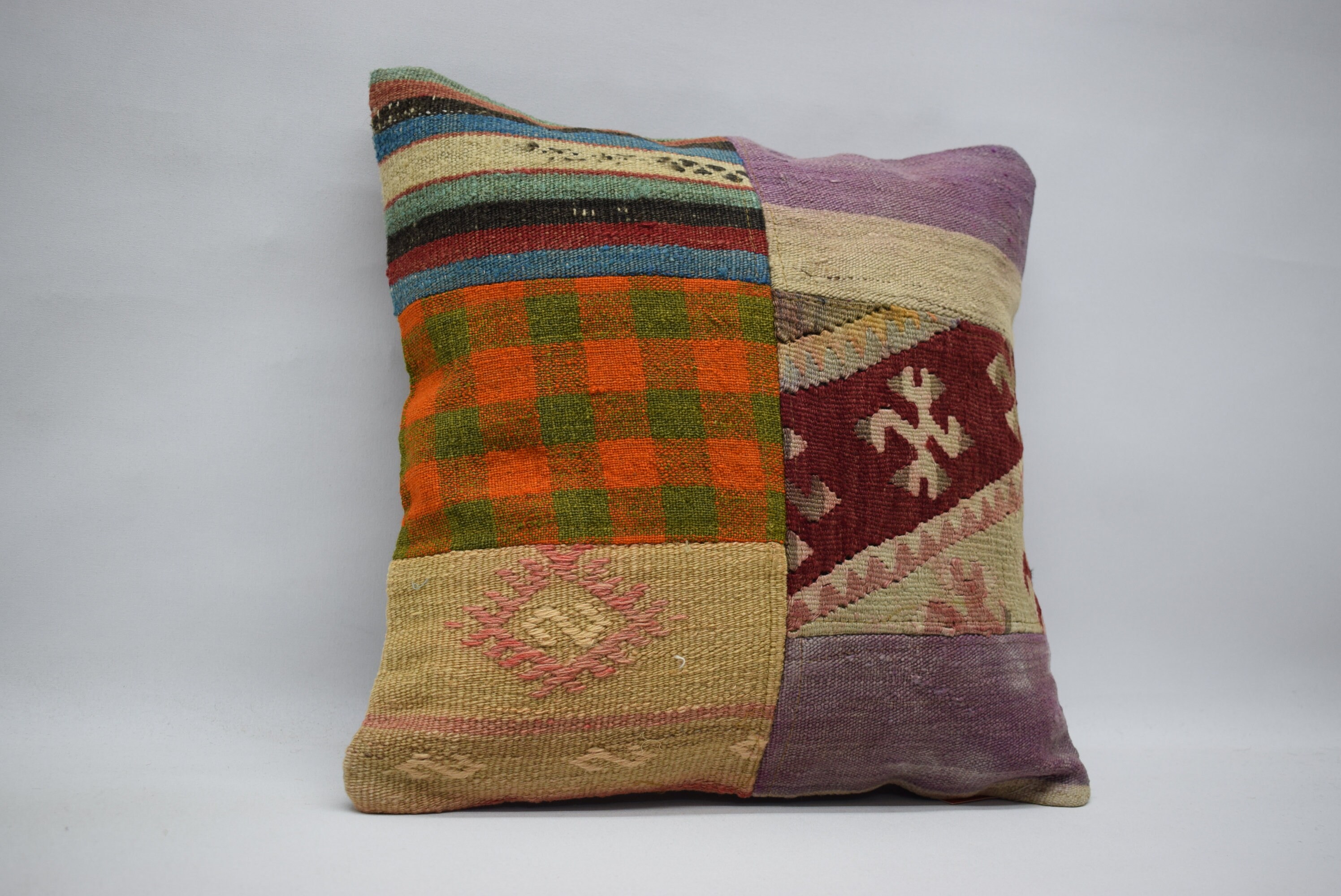 16x16 patchwork kilim pillow handwoven kilim pillow turkish | Etsy
