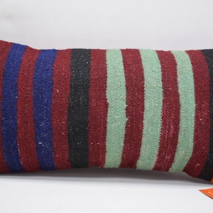 turkish kilim pillow , handmade wool pillow , lumbar pillow , striped pillow , bohemian pillow , sofa pillow , 10x20 pillow cover , 2312