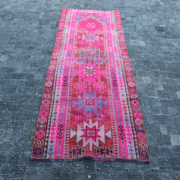 vintage rug , runner rug , herki rug , hallway rug , FREE SHIPPING 2.7 x 7.8 ft , turkish rug , boho rug , handknotted oushak rug ML1418