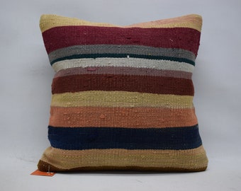 striped kilim pillow , home decor pillow , bohemian kilim pillow , oriental  kilim pillow , decorative pillow , 16x16 pillow cover - 6412