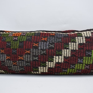 cecim geometric kilim pillow, turkish kilim pillow, lumbar kilim pillow, 14x36 king size kilim pillow, handcraft pillow, pillow cover 3
