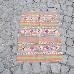Doormat kilim rug, Small kilim rug, Bathroom rug, Floor rug, Turkish vintage handmade kilim rug, Bohemian rug, Rug, 2.1 x 3.1 ft, ML1261