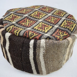 Handmade kilim pouf, Round pillow cover, Moroccan style pouf, Ottoman pillow, Boho decor pouffe, Decorative floor pillow, Beanbag, code 56