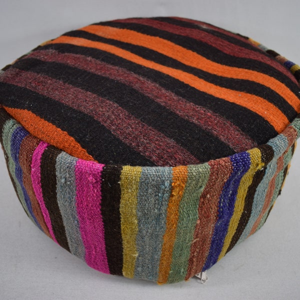 Pouf de jardin, bouffée de décoration intérieure, pouf rond, taie d'oreiller kilim tissée à la main Pouf turc, pouf marocain, oreiller de camping, pouf oriental, code 35