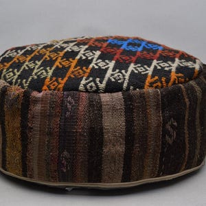 Turkish pouf cover, Ottoman pouf, Kilim beanbag, Handwoven kilim pillow pouf, Ethnic pouf, Round pouf, Home decor pouf, Garden pouf code 405
