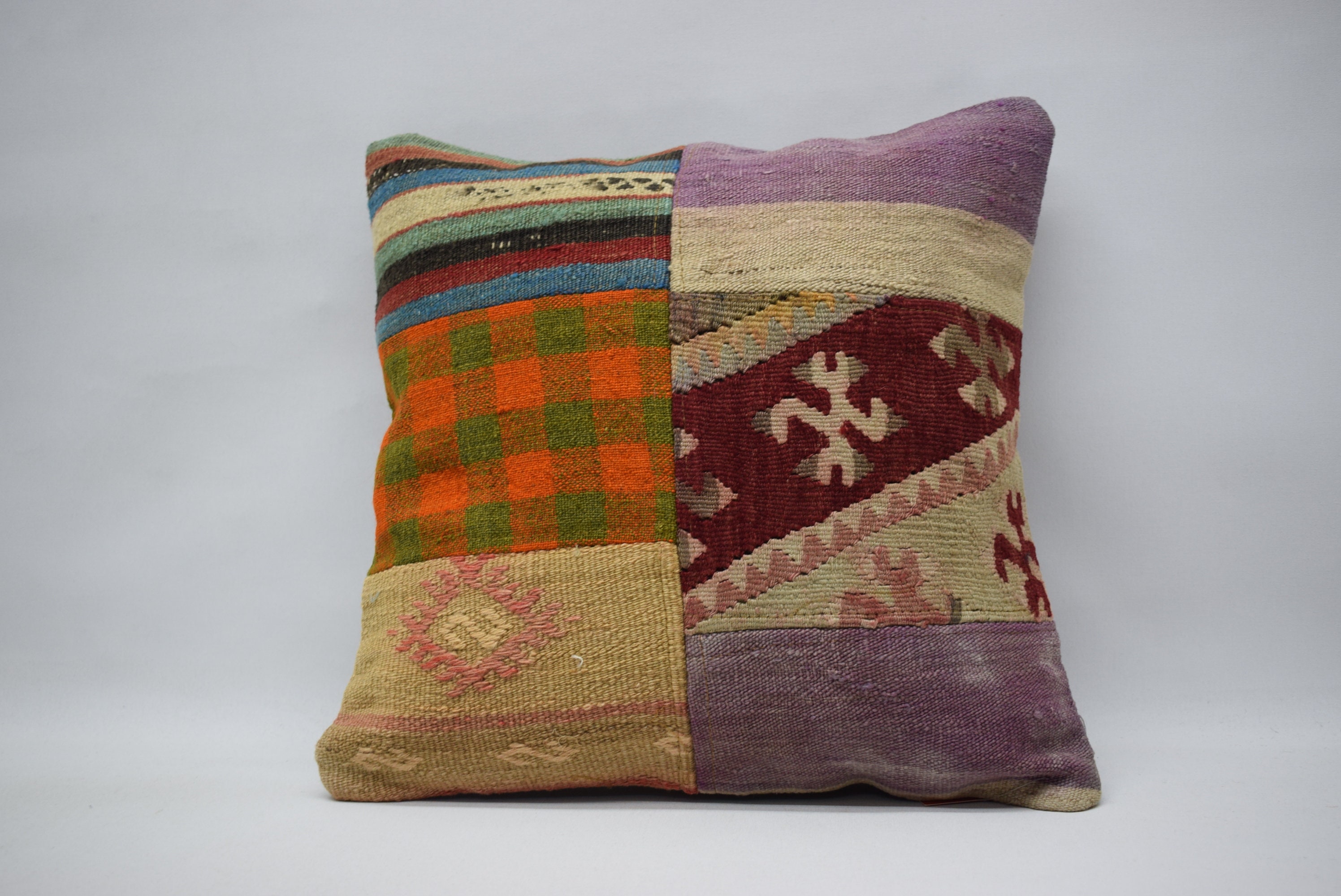 16x16 patchwork kilim pillow handwoven kilim pillow turkish | Etsy