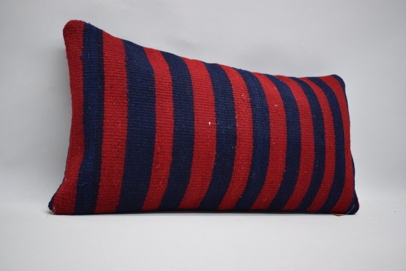 anatolian kilim pillow handwoven kilim pillow 12x24 red and blue colored kilim pillow decorative kilim pillow sofa pillow cushion cover 0814