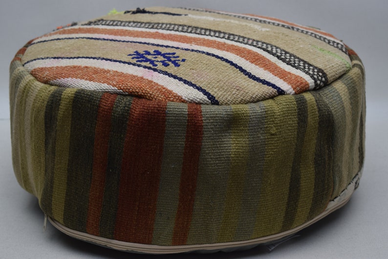 Pouf kilim fait main, housse de coussin ronde, pouf de style marocain, coussin ottoman, pouf déco bohème, coussin de sol décoratif, pouf, code 386 image 2