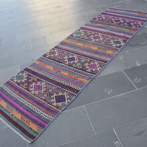 Aztec decor, Turkish kilim runner, Handknotted kilim rug, Striped kilim rug, Entryway rug, Bohemian decor, Boho decor, 2.7 x 8.6 ft, ML1004