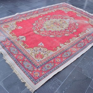 Turkish red color felt rug, Oversize rug, Vintage felt rug, Livingroom rug, Rustic home decor, Farmhouse decor, Kilim, 6.6 x 10 ft, ML0628