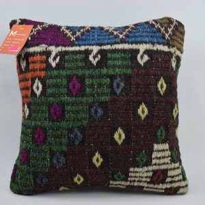 turkish kilim pillow, bohemian kilim pillow, home decor pillow, decorative kilim pillow, handmade pillow, 16x16 pillow cover , 9828