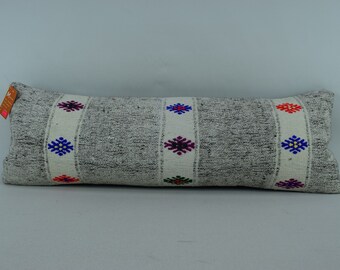 turkish ethnic design kilim pillow cover, rustic pillow, decorative pillow, 12x36 lumbar kilim pillow, antique pillow, pillow cover 1061