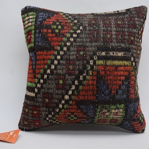 handmade kilim pillow, turkish pillow, 16x16 tribal pillow, decorative pillow, anatolian pillow, bohemian pillow , cushion cover 8262