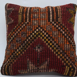 turkish kilim pillow, decorative kilim pillow, 16x16 ethnic pillow, geometric pillow, ethnic kilim pillow, armchair pillow cover 9131